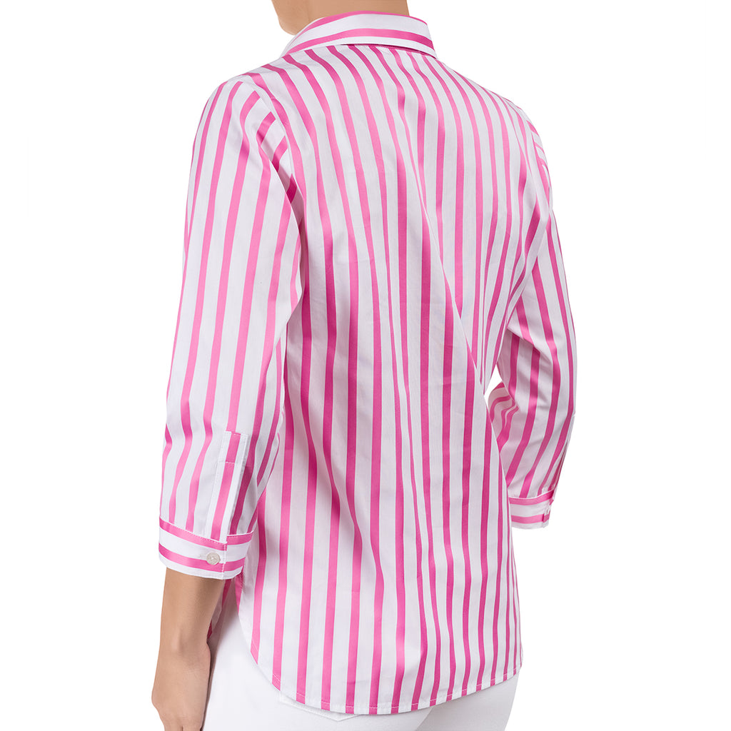 white dress shirt with pink stripes Made-in-USA Blue & Pink Alternating Stripe Oxford Dress Shirt
