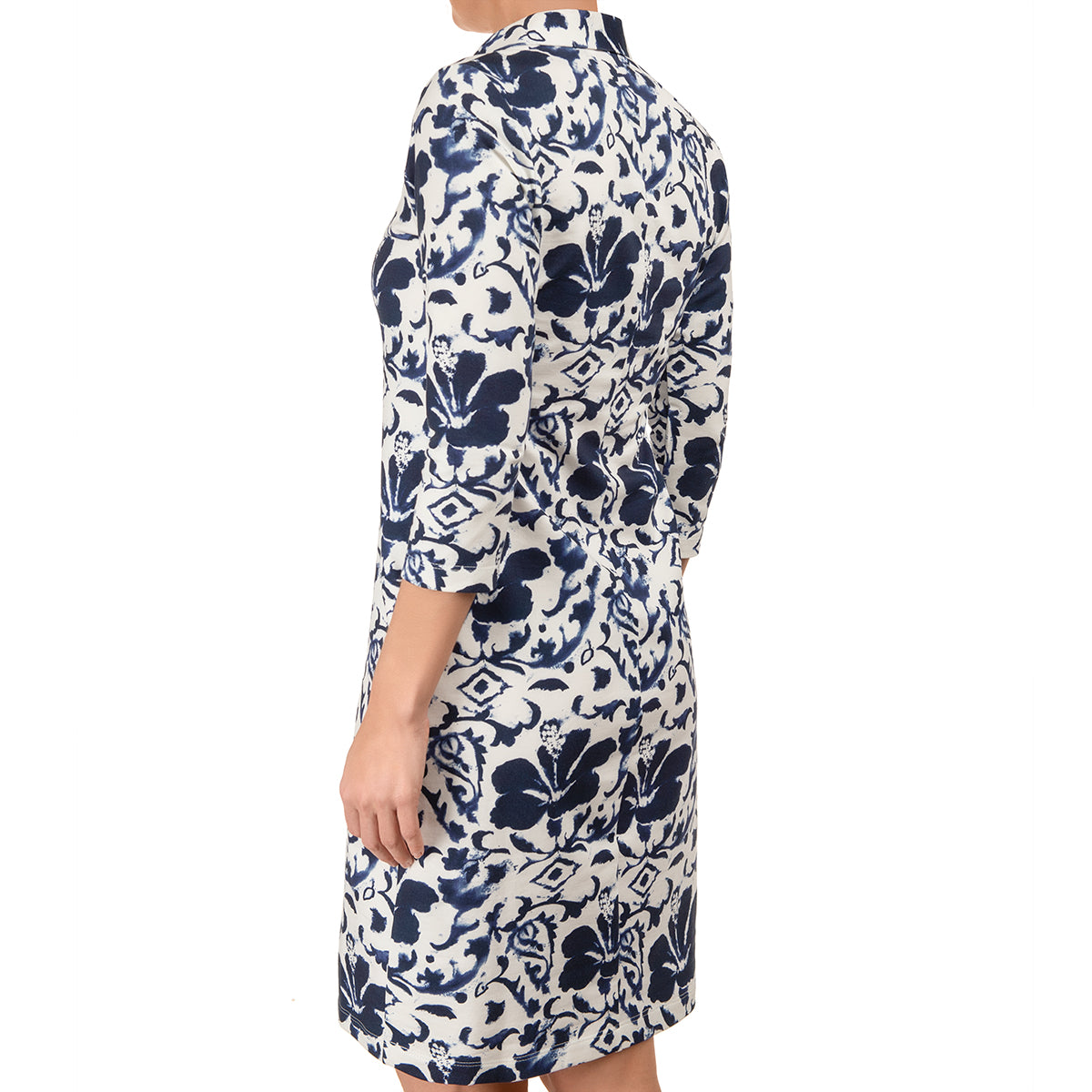 Polo Collar Knit Dress in Indigo Blooms – Leggiadro