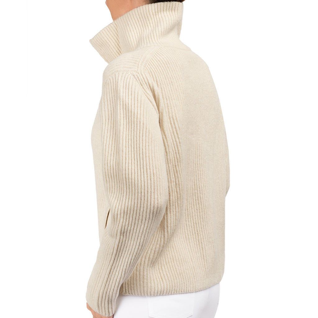 Cashmere & Wool Rib Zip Cardigan in Latte