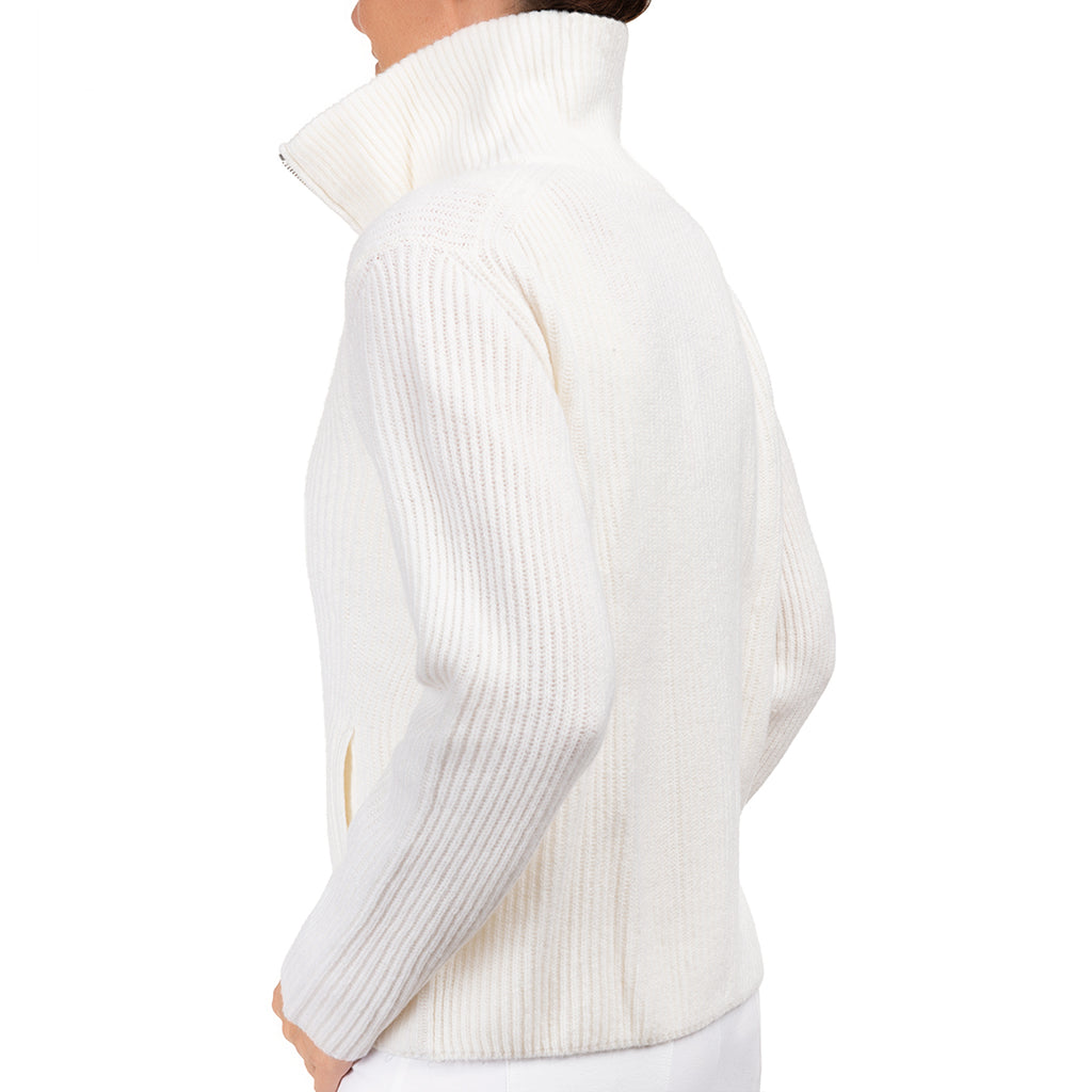 Cashmere & Wool Rib Zip Cardigan in White