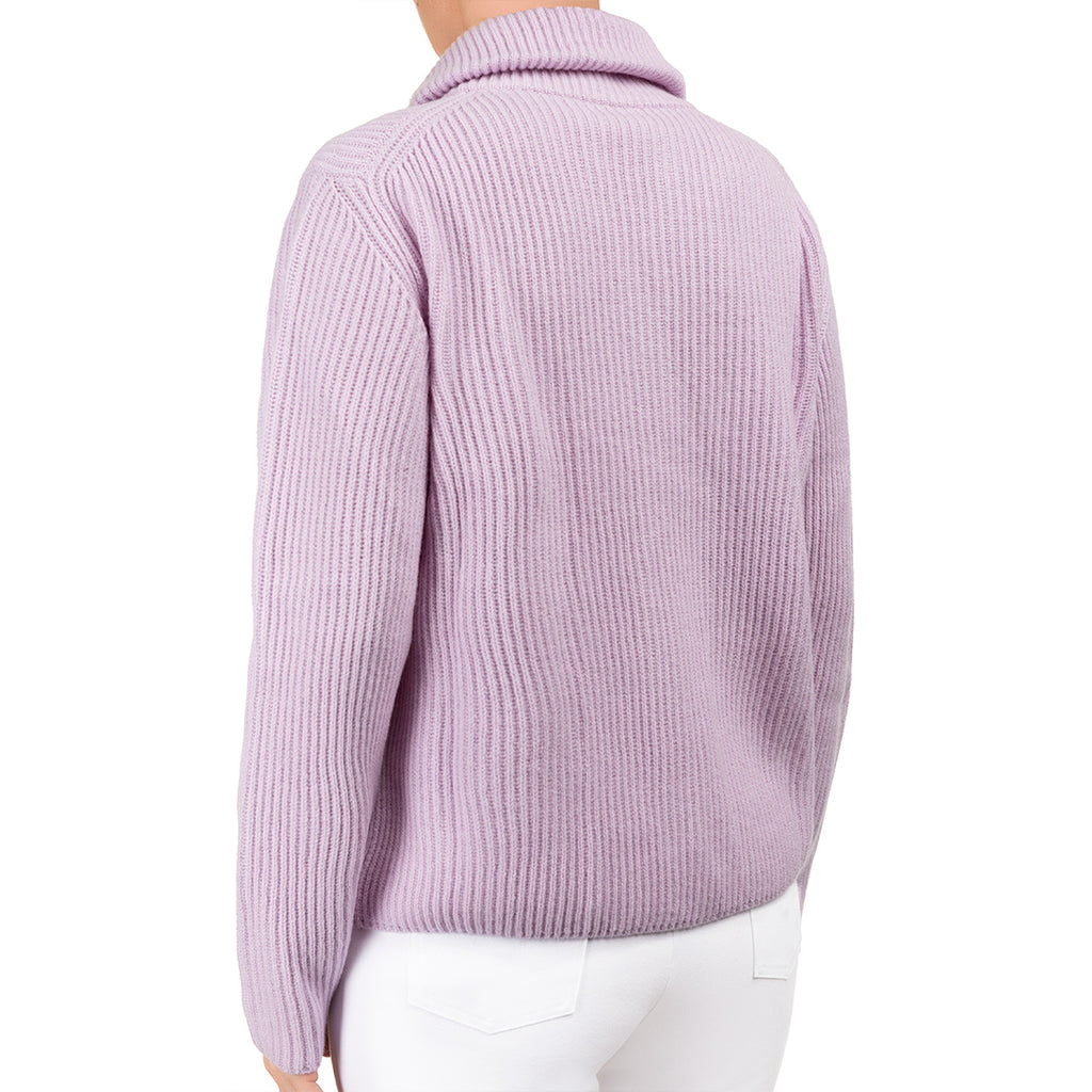 Cashmere & Wool Rib Zip Cardigan in Lilac