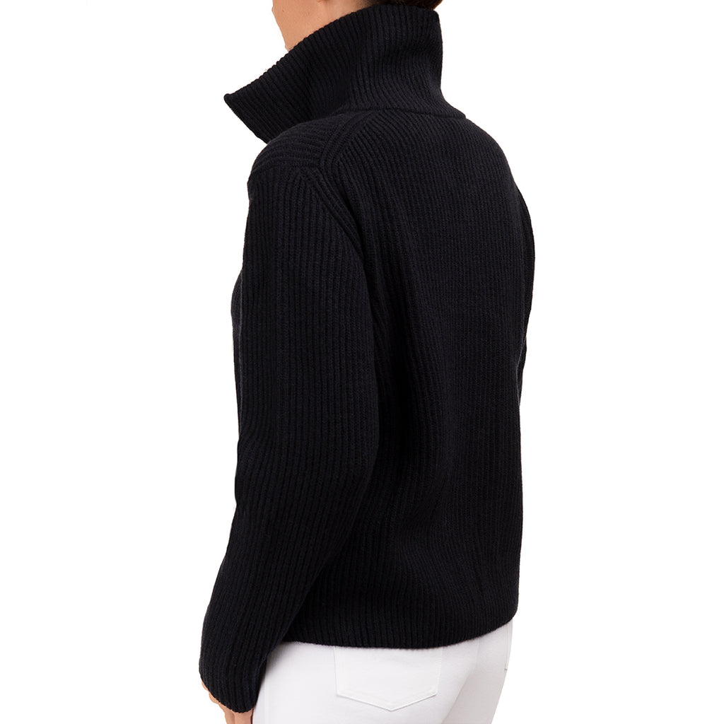 Cashmere & Wool Rib Zip Cardigan in Navy