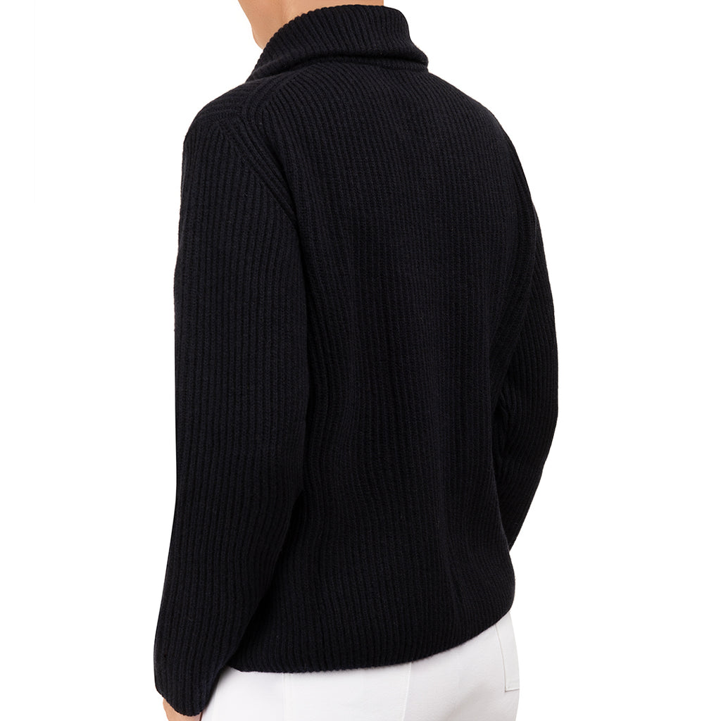 Cashmere & Wool Rib Zip Cardigan in Navy