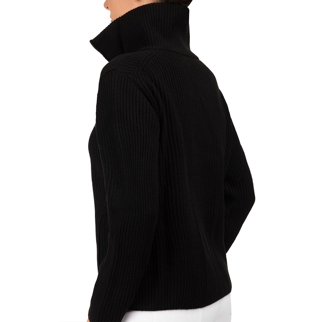 Cashmere & Wool Rib Zip Cardigan in Black