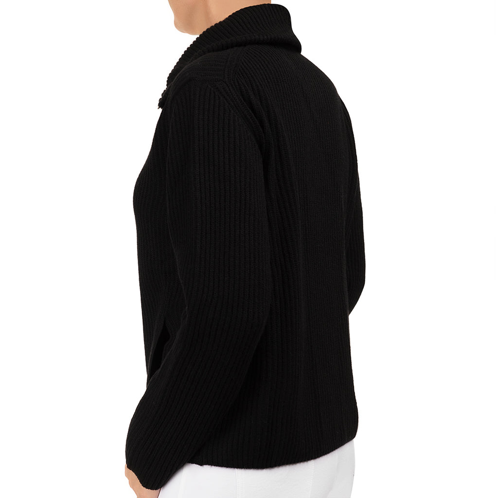 Cashmere & Wool Rib Zip Cardigan in Black