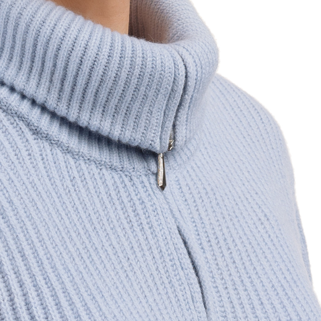 Cashmere & Wool Rib Zip Cardigan in Sky Blue