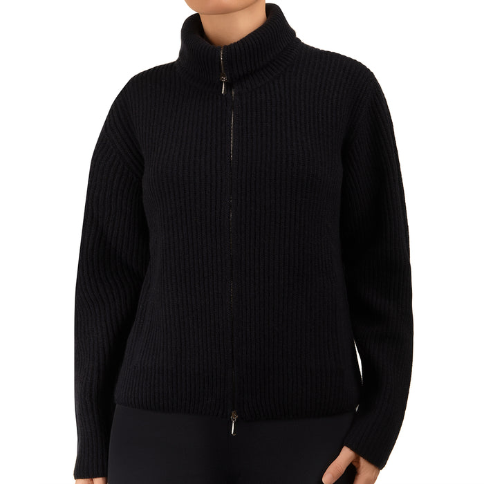 Cashmere & Wool Rib Zip Cardigan in Navy