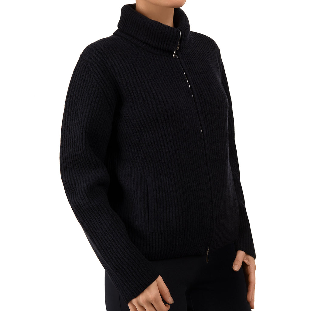 Cashmere & Wool Rib Zip Cardigan in Black