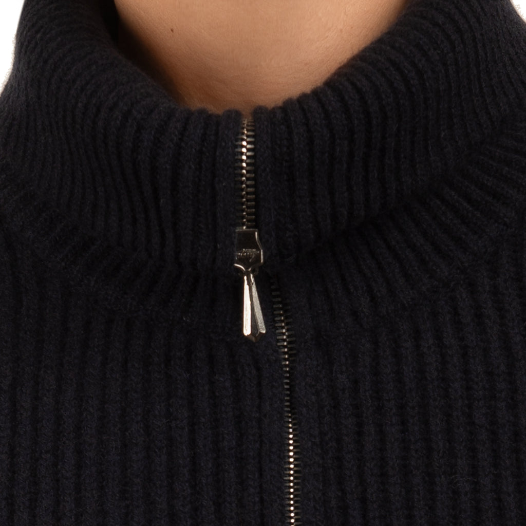 Cashmere & Wool Rib Zip Cardigan in Black