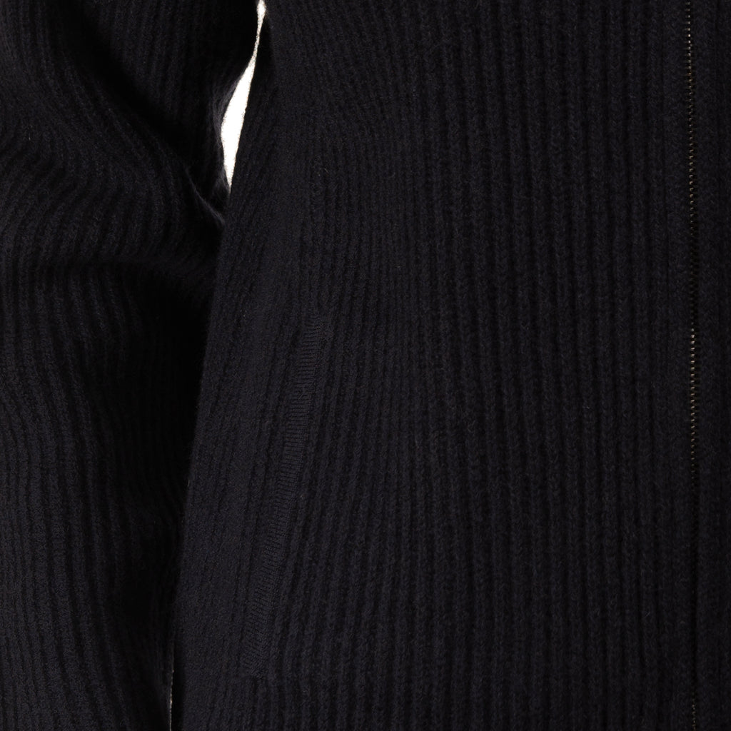 Cashmere & Wool Rib Zip Cardigan in Black