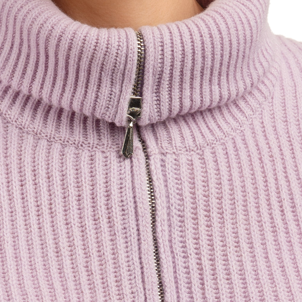 Cashmere & Wool Rib Zip Cardigan in Lilac