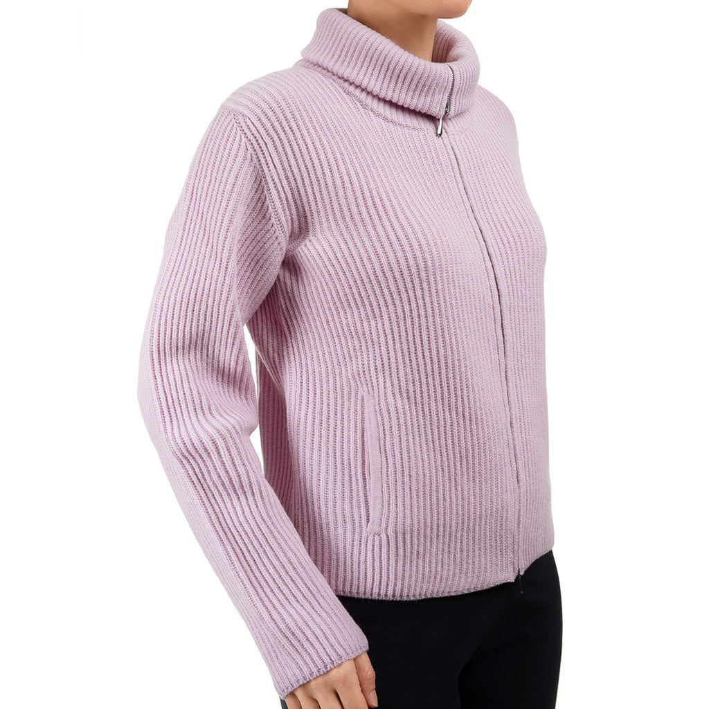 Cashmere & Wool Rib Zip Cardigan in Lilac