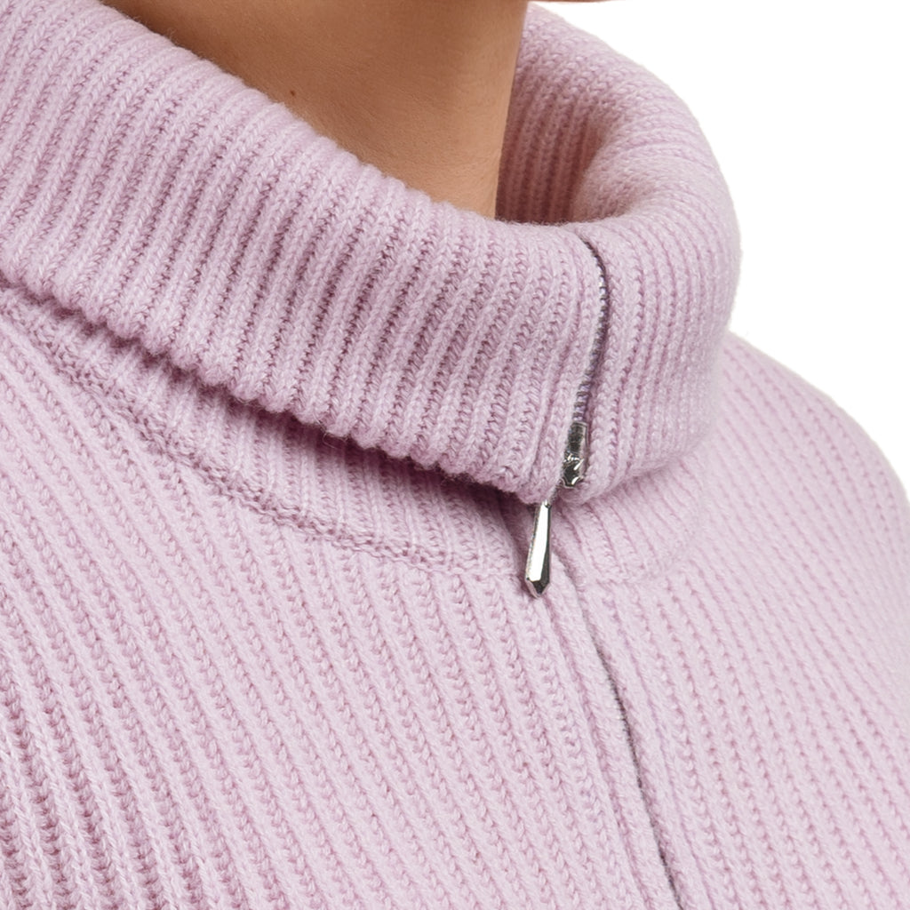 Cashmere & Wool Rib Zip Cardigan in Lilac