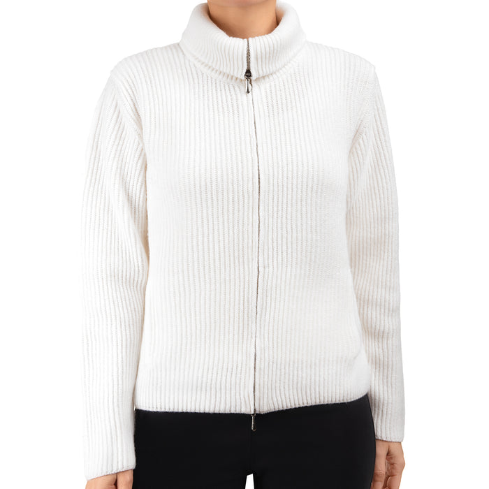 Cashmere & Wool Rib Zip Cardigan in White