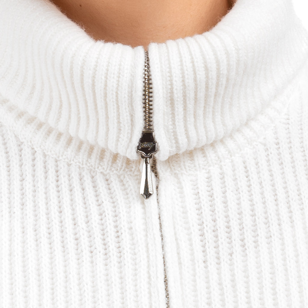 Cashmere & Wool Rib Zip Cardigan in White