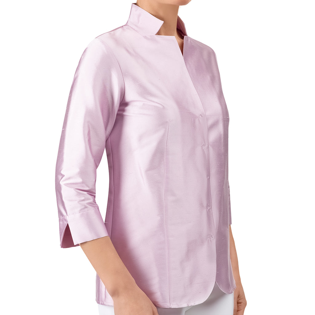 Notch Collar Dupioni Blouse in Pink