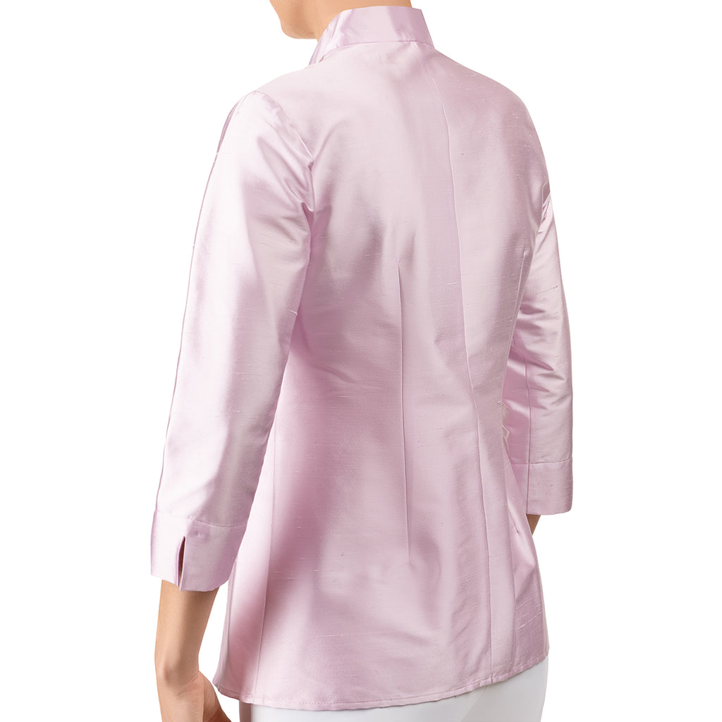 Notch Collar Dupioni Blouse in Pink