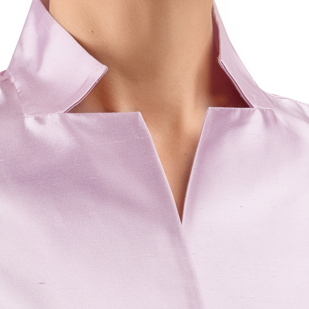 Notch Collar Dupioni Blouse in Pink