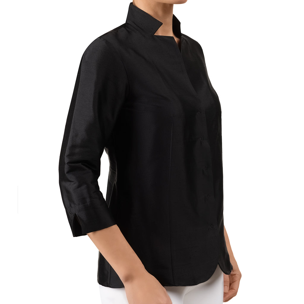 Notch Collar Dupioni Blouse in Black