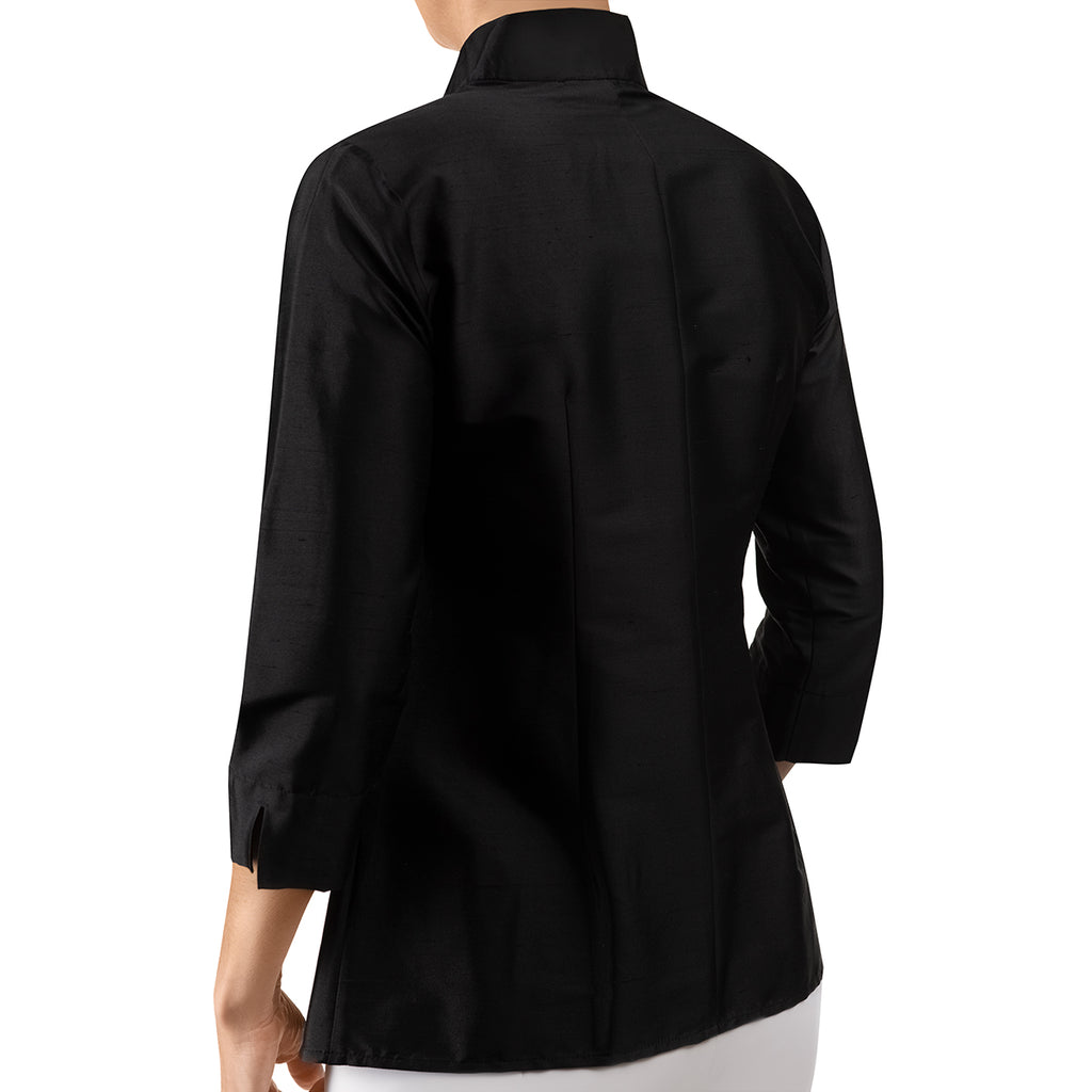 Notch Collar Dupioni Blouse in Black