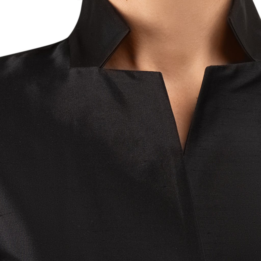 Notch Collar Dupioni Blouse in Black