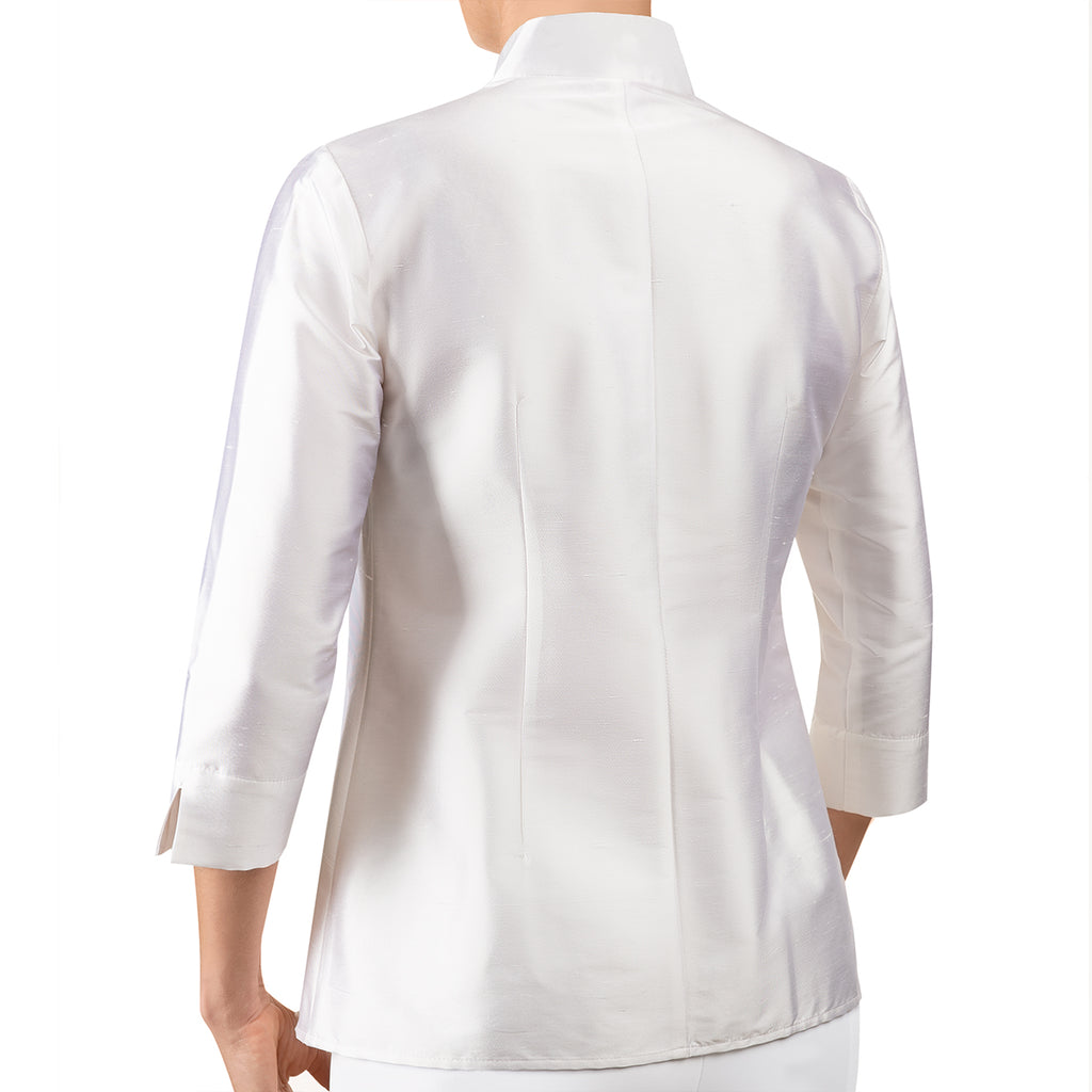 Notch Collar Dupioni Blouse in White