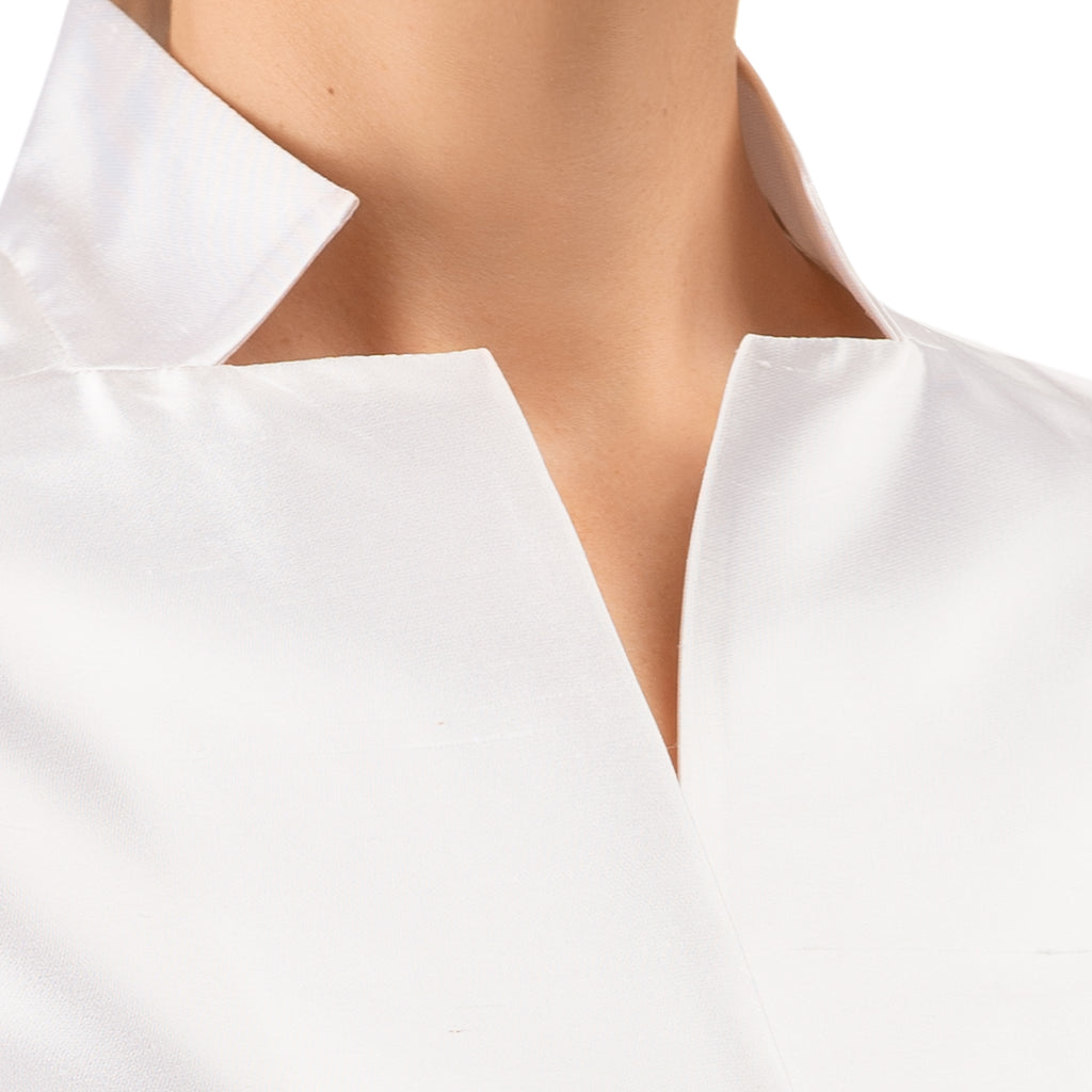 Notch Collar Dupioni Blouse in White