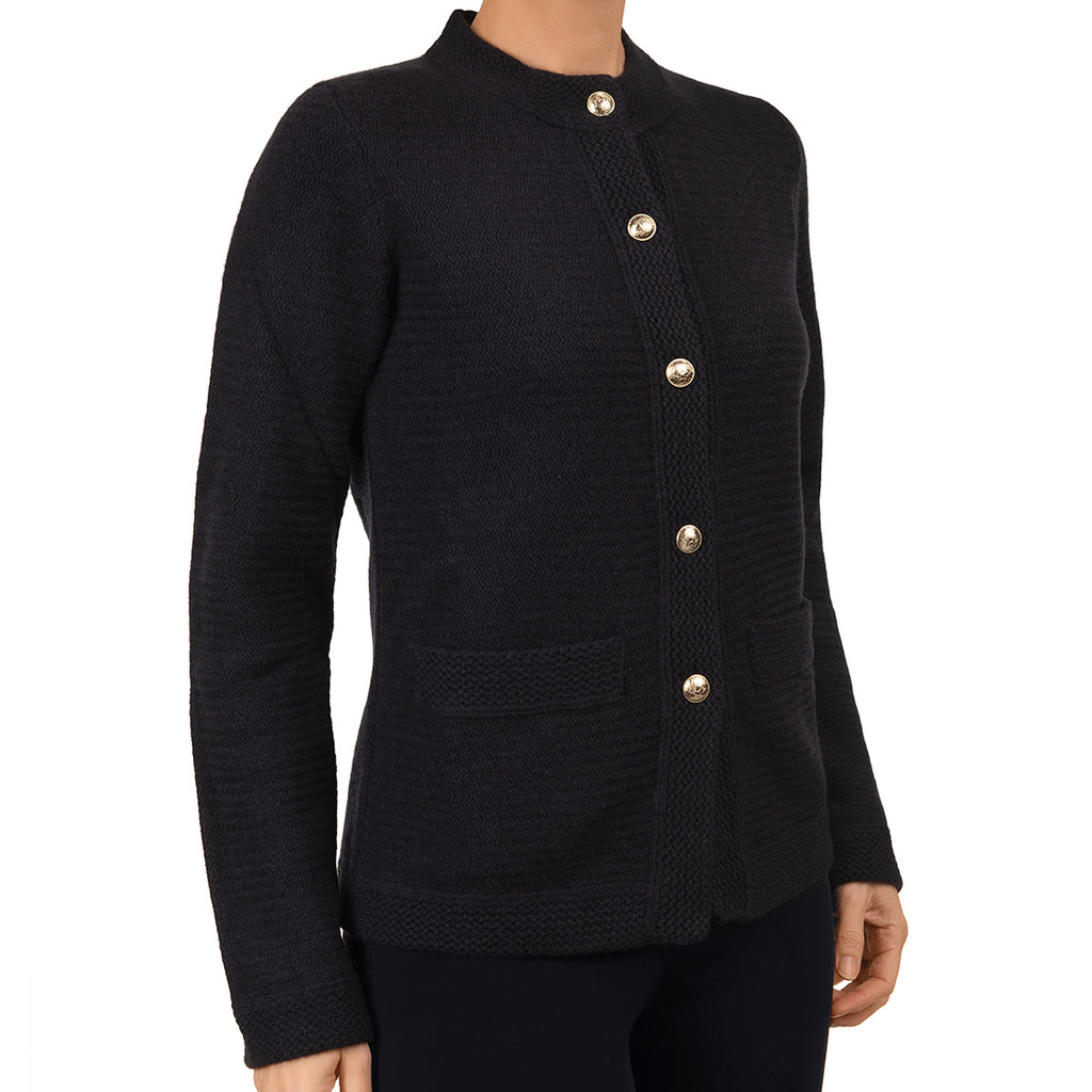 Traforato Trim Cardigan in Navy