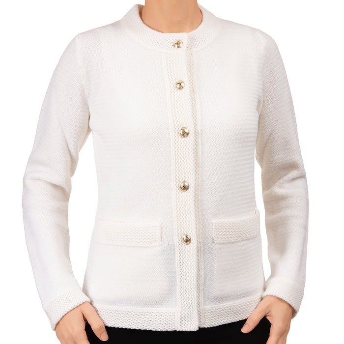 Traforato Trim Cardigan in White