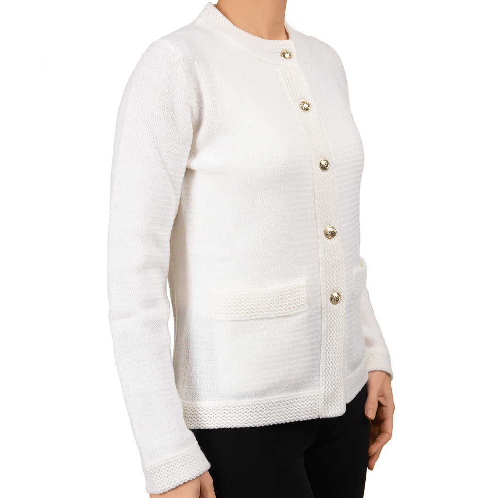 Traforato Trim Cardigan in White