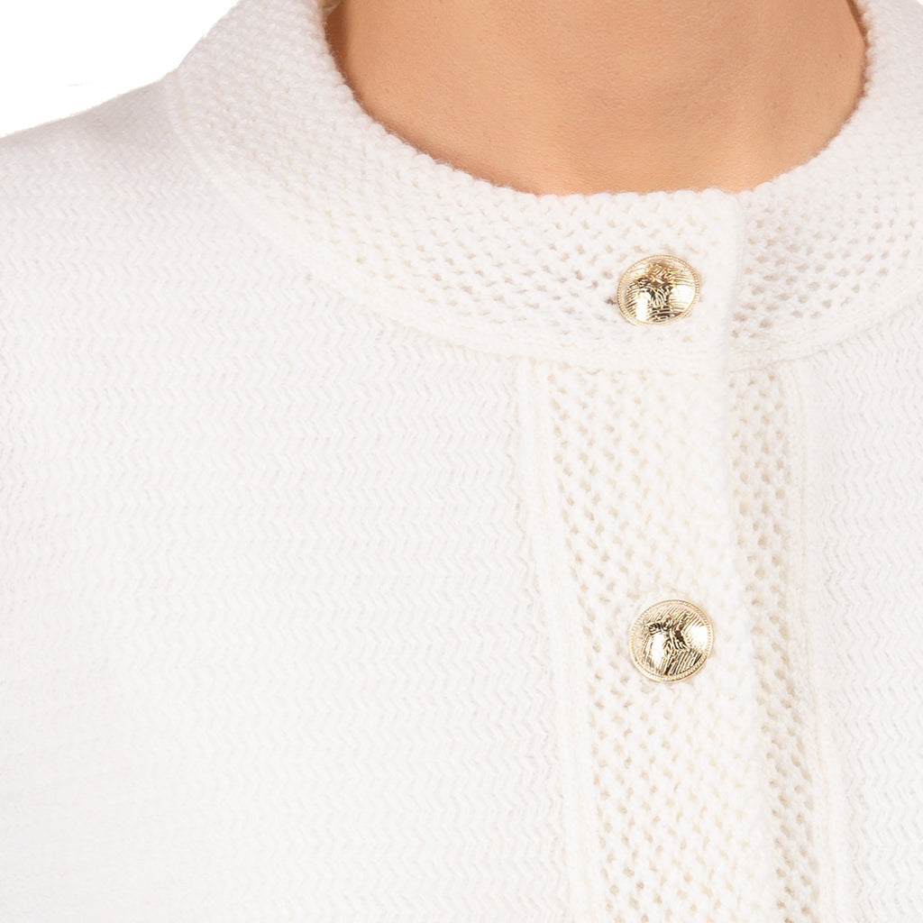 Traforato Trim Cardigan in White