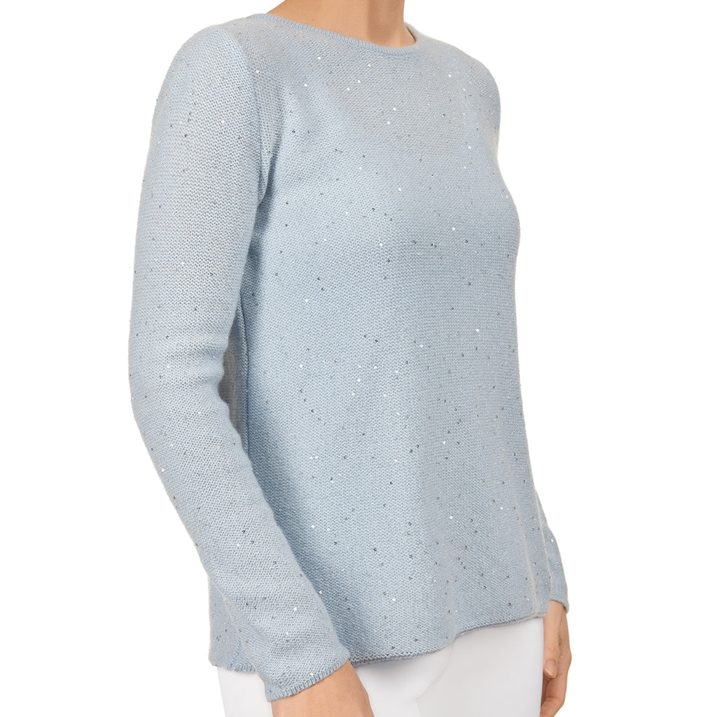 Sequin Cashmere & Wool Pullover in Pale Blue Leggiadro Sequin Cashmere & Wool Pullover in Pale Blue Leggiadro