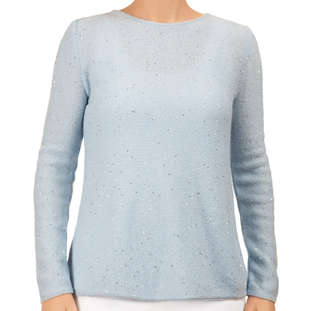 Sequin Cashmere & Wool Pullover in Pale Blue