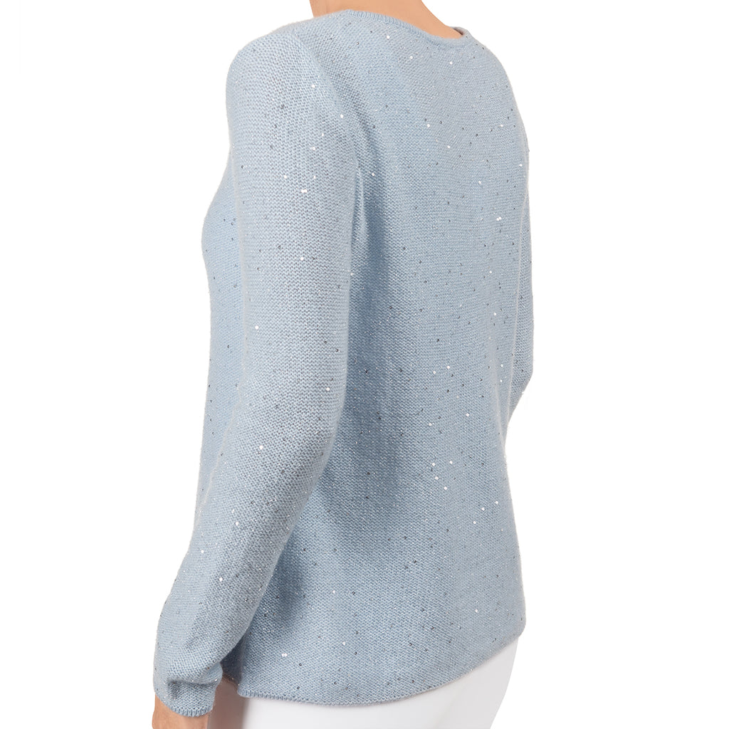 Sequin Cashmere & Wool Pullover in Pale Blue