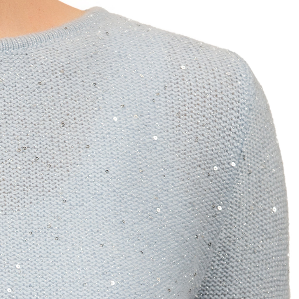 Sequin Cashmere & Wool Pullover in Pale Blue