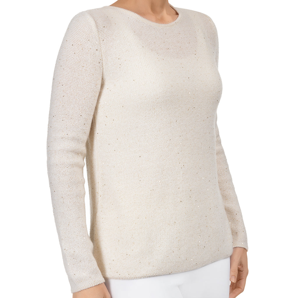 Sequin Cashmere & Wool Pullover in Cream