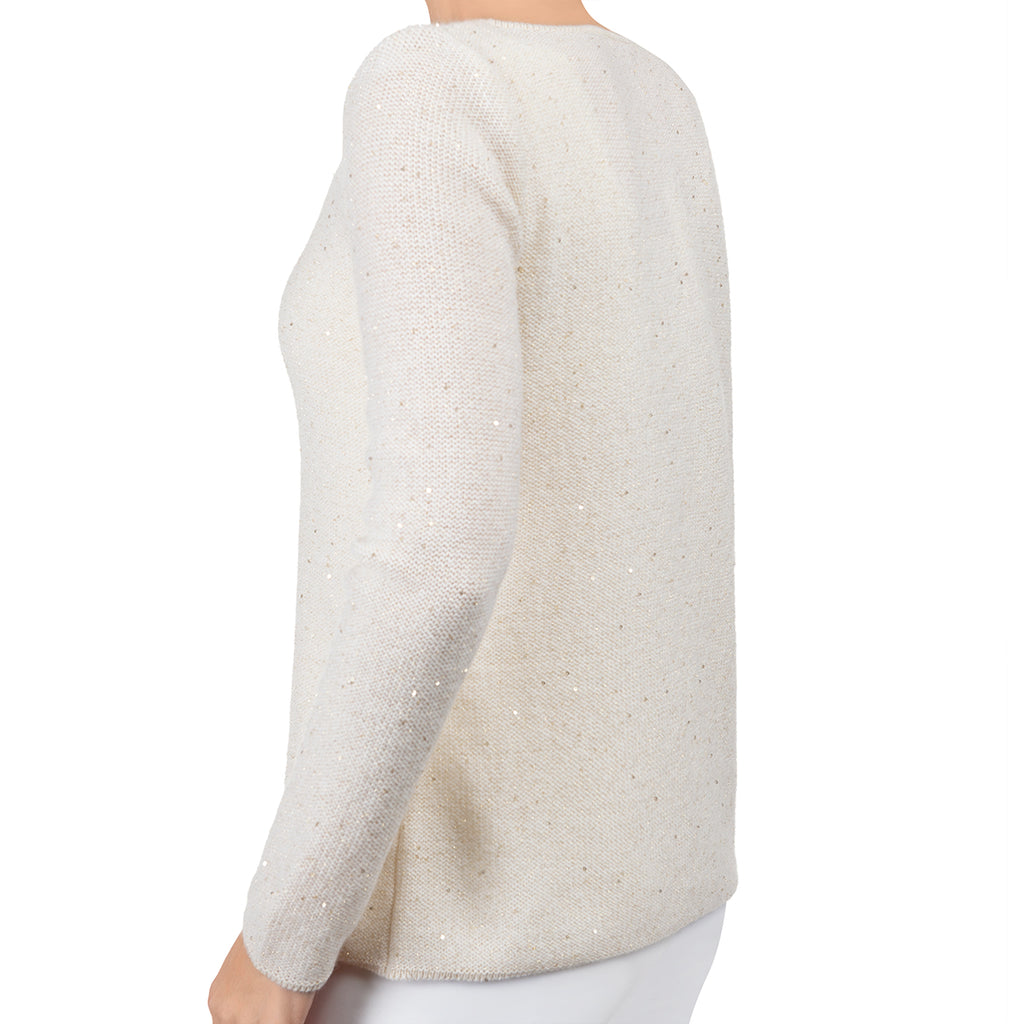 Sequin Cashmere & Wool Pullover in Cream