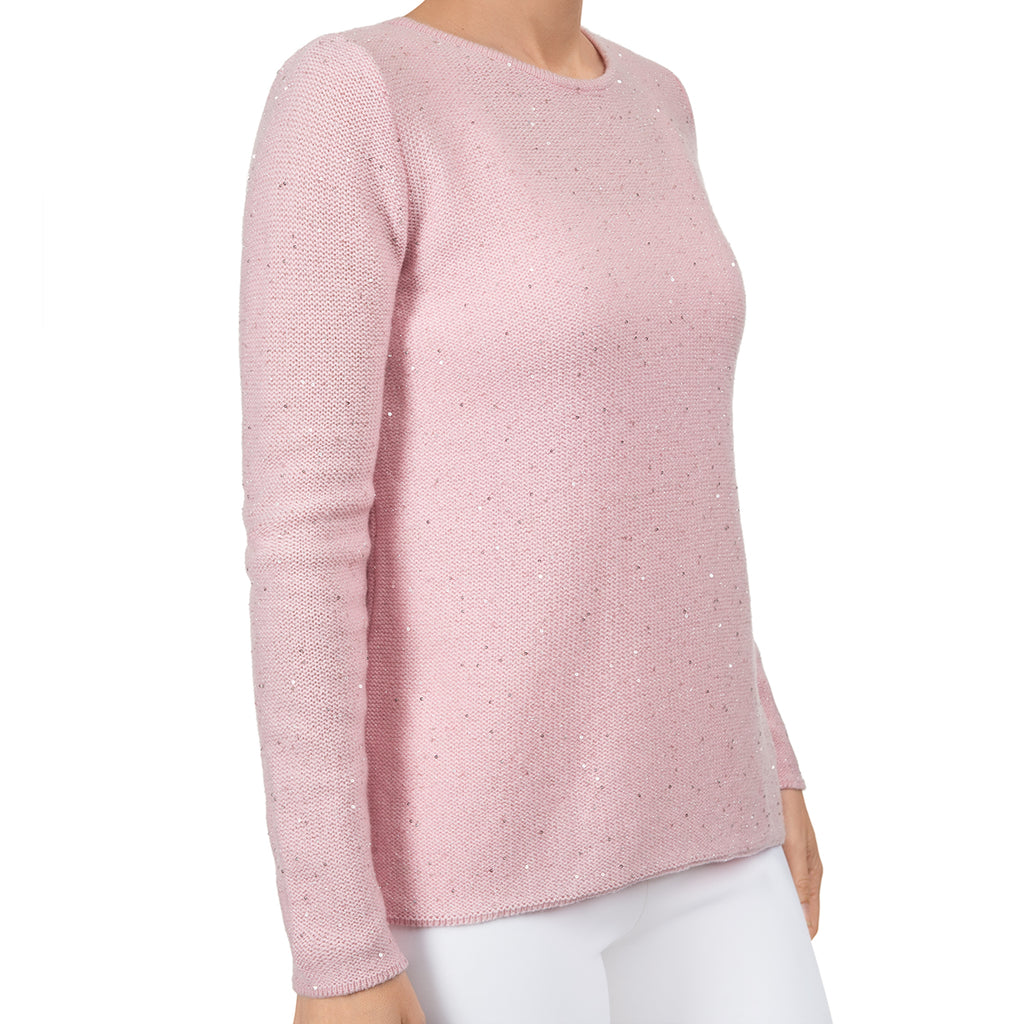 Sequin Cashmere & Wool Pullover in Pink