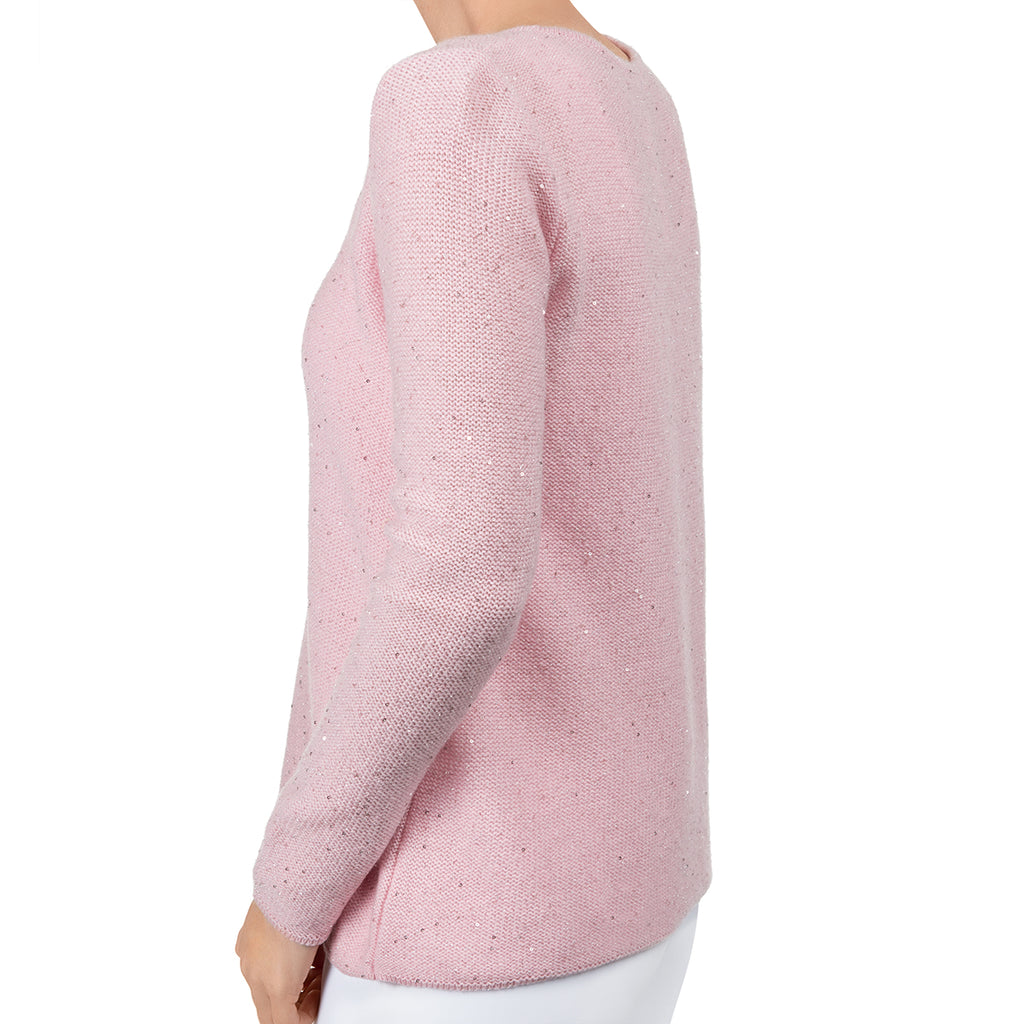 Sequin Cashmere & Wool Pullover in Pink