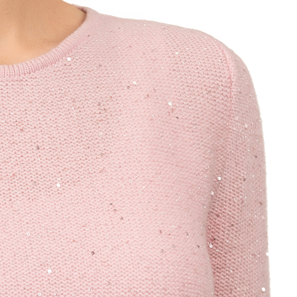 Sequin Cashmere & Wool Pullover in Pink