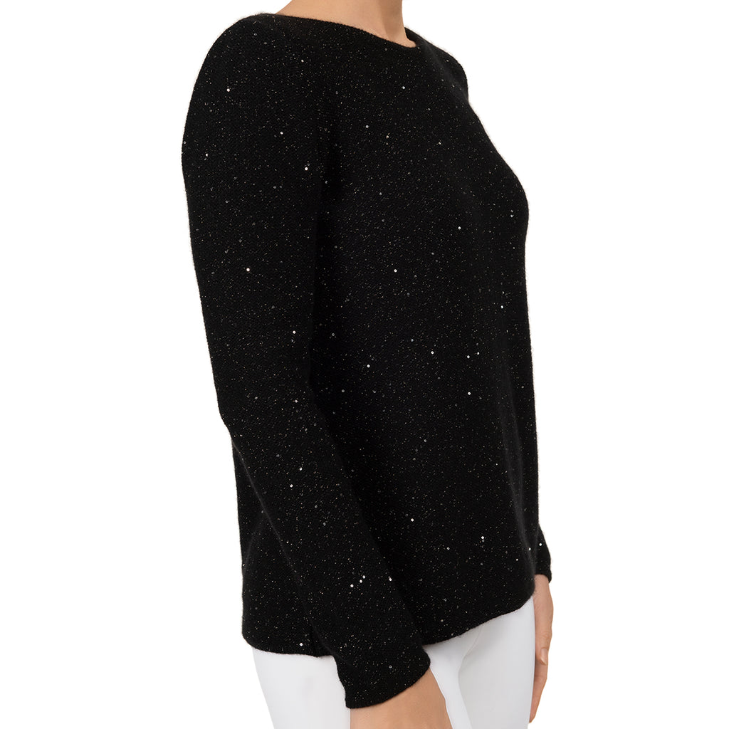 Sequin Cashmere & Wool Pullover in Black