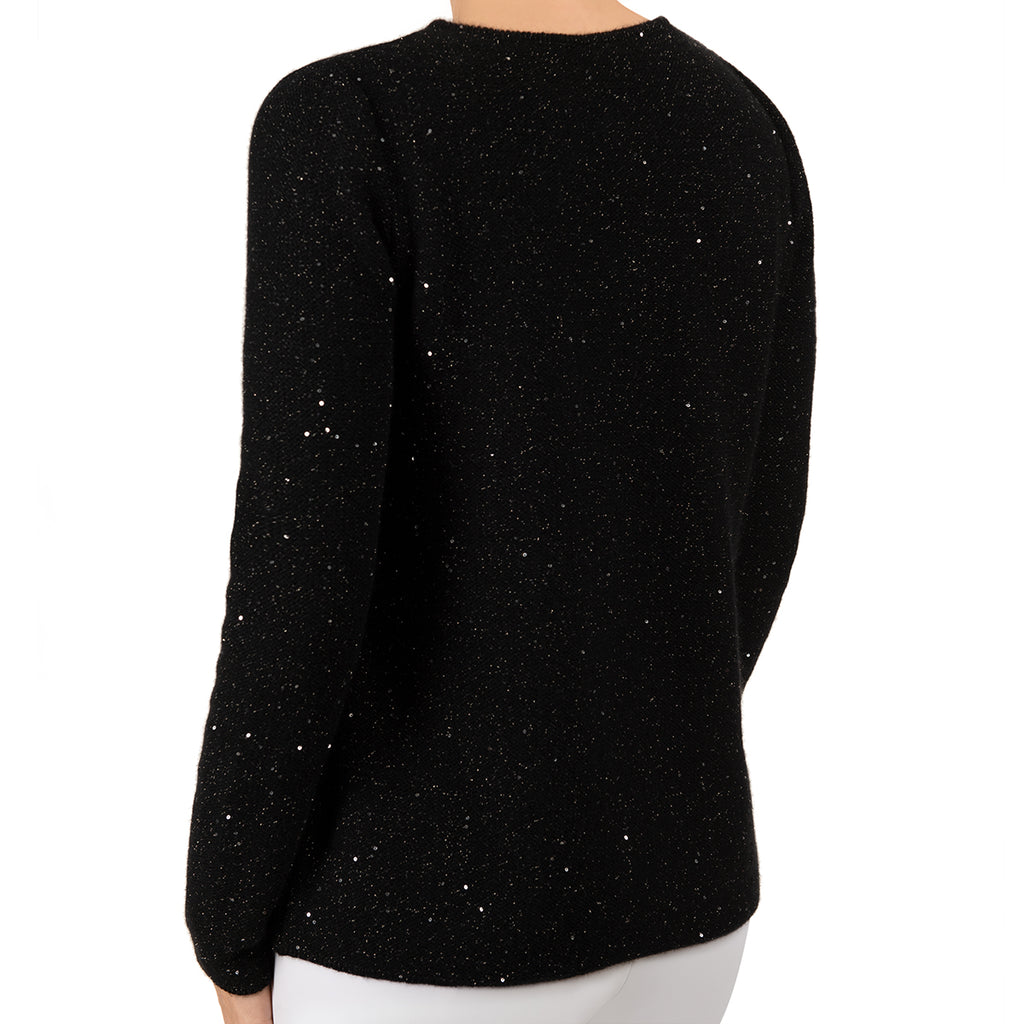 Sequin Cashmere & Wool Pullover in Black