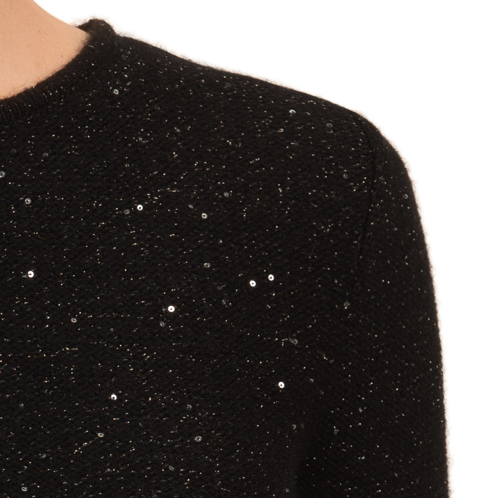 Sequin Cashmere & Wool Pullover in Black