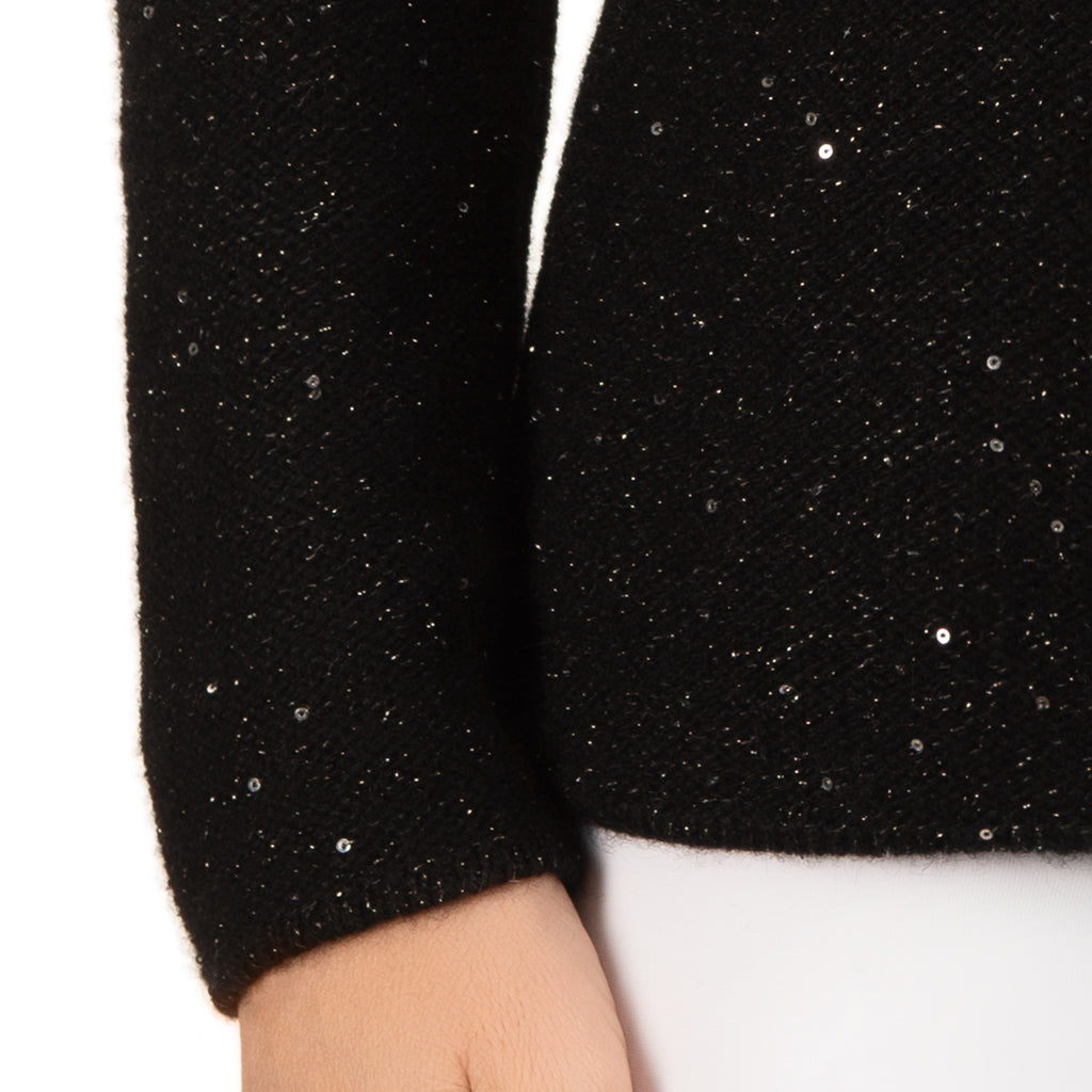 Sequin Cashmere & Wool Pullover in Black