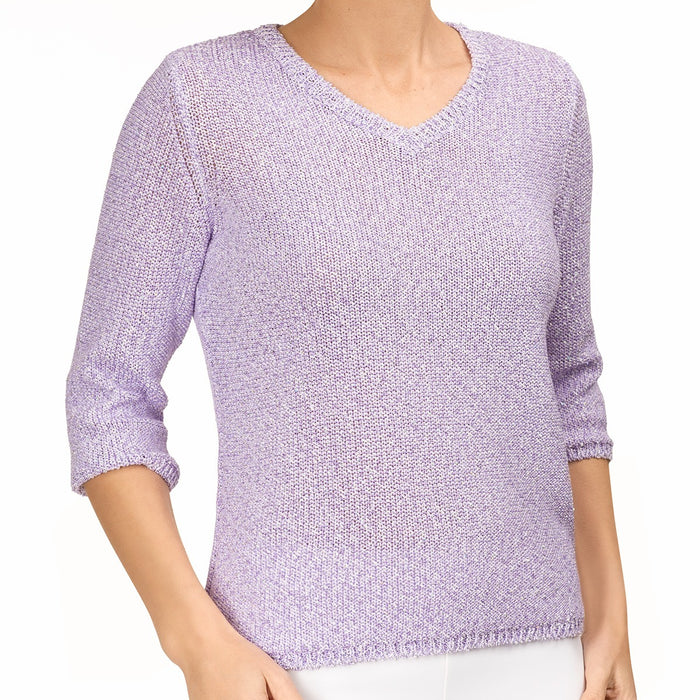 V Neck Cotton Pullover in Lilac