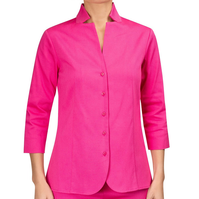 Inverted Notch Collar Pique Shirt in Passion Pink