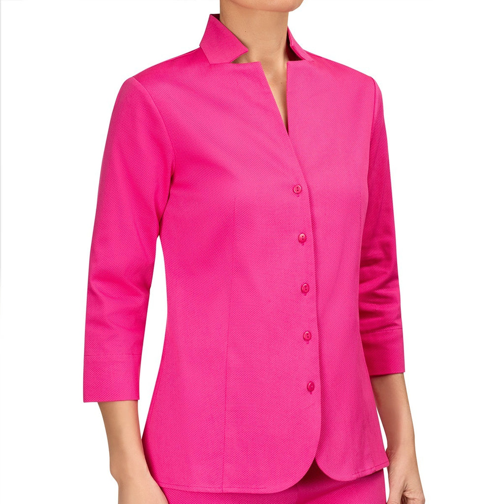 Inverted Notch Collar Pique Shirt in Passion Pink