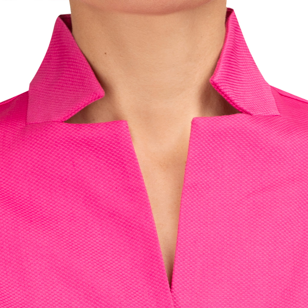 Inverted Notch Collar Pique Shirt in Passion Pink