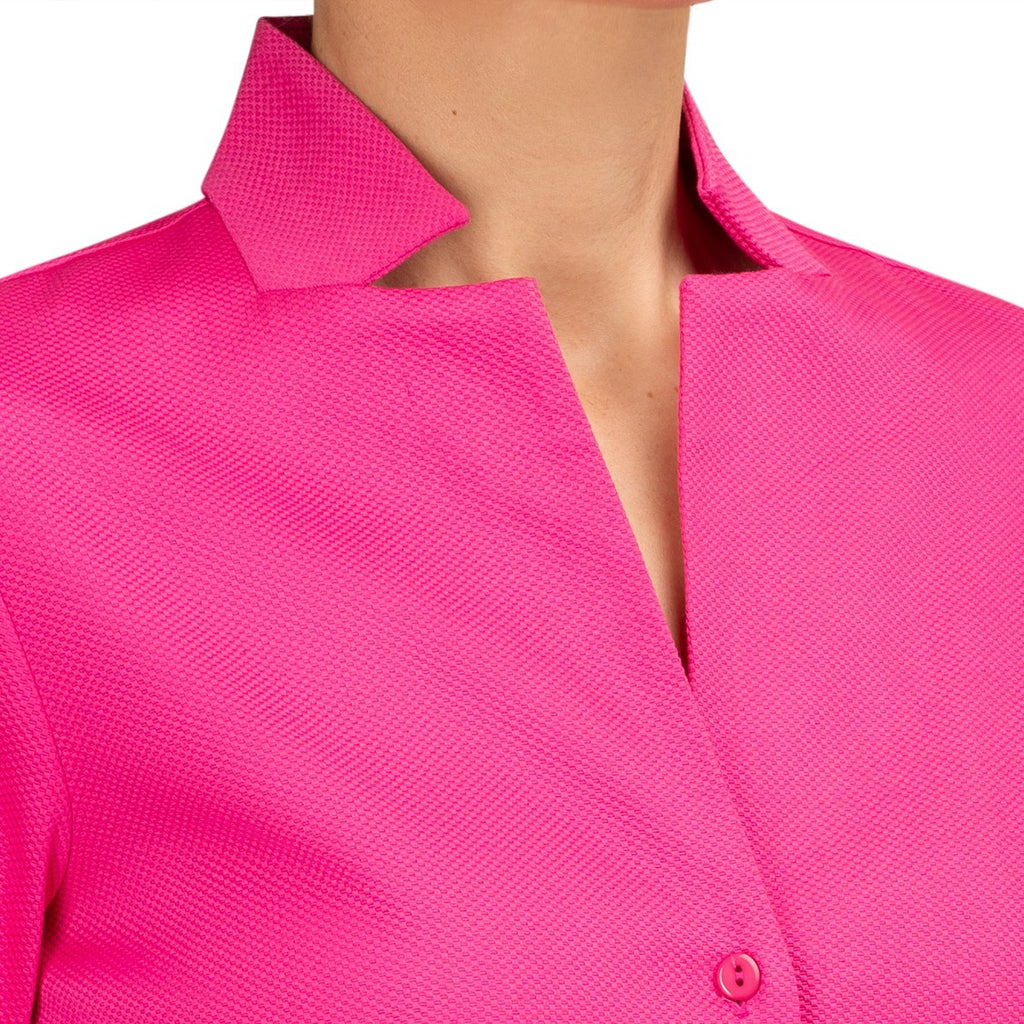 Inverted Notch Collar Pique Shirt in Passion Pink