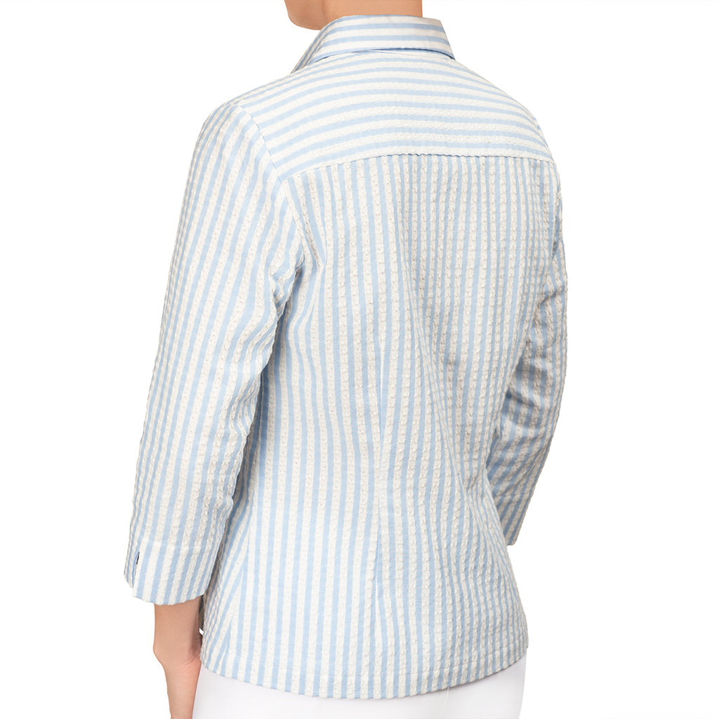 3/4 Slv Hidden Placket Shirt in Lt Blue/White Stripe Light Blue/White Stripe / 6